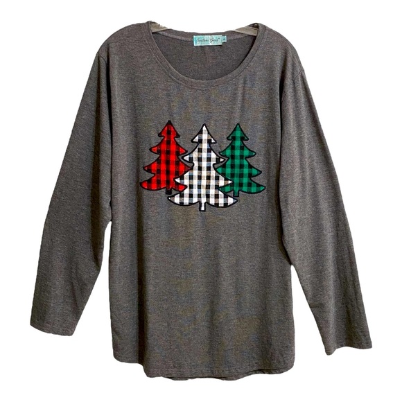 SOUTHERN GRACE Plaid Christmas 3 Tree Tee Sz XL - Picture 1 of 8